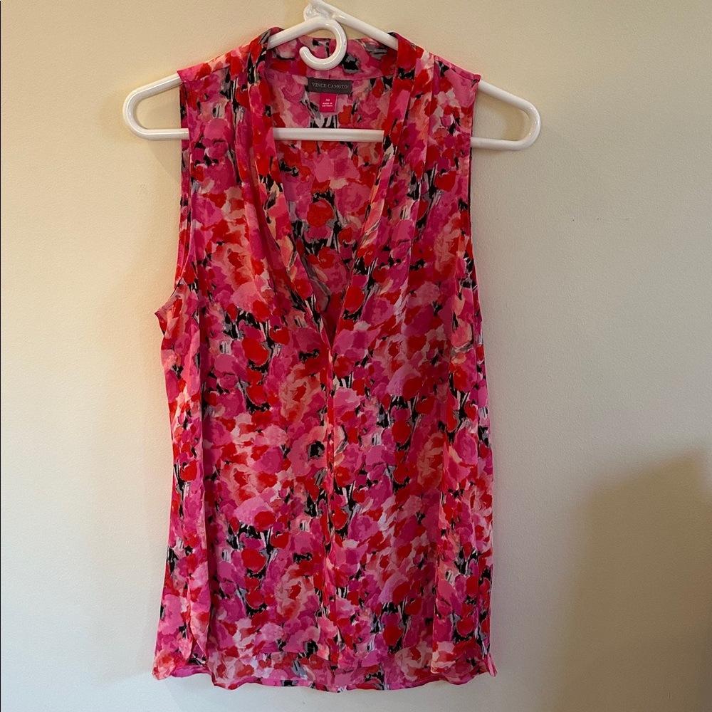 Vince Camuto Pink Floral Sleeveless Blouse Medium Draped Neck